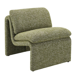  featuring luxurious ivory and green boucle fabric. Its full foam cushions and sturdy wooden inner frame promise unmatched comfort and durability. The tight seat and back cushions maintain a sle