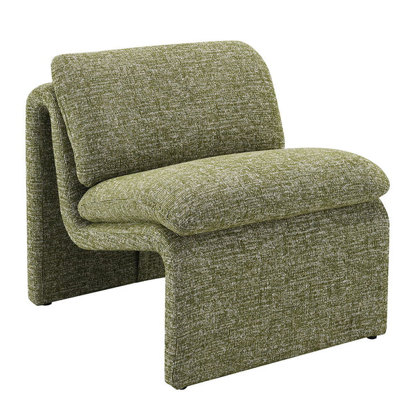  featuring luxurious ivory and green boucle fabric. Its full foam cushions and sturdy wooden inner frame promise unmatched comfort and durability. The tight seat and back cushions maintain a sle