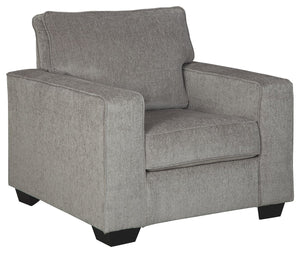 If style is the question, then this striking chair is the answer. Sporting clean lines and sleek track arms, the decidedly contemporary profile is enhanced with plump cushioning and a chenille-feel upholstery that-'s so pleasing to the touch. Rest assured