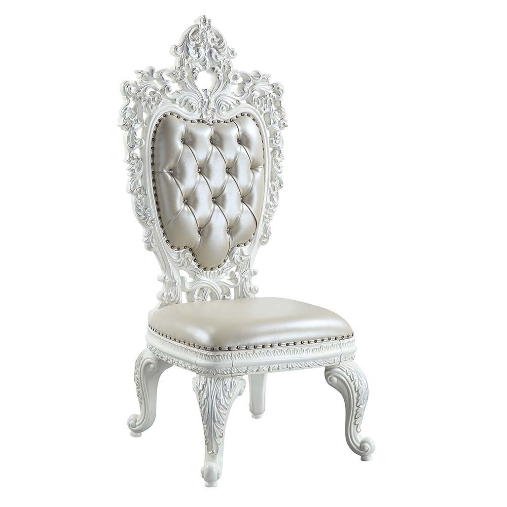 Sophisticated luxury radiates beautifully in the Vanaheim Dining Room Collection. Fabulous floral design with gorgeous details in each piece makes the collection classical and timeless. Antique white finish gives the surface an alluring feel and elegant t