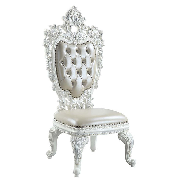 Sophisticated luxury radiates beautifully in the Vanaheim Dining Room Collection. Fabulous floral design with gorgeous details in each piece makes the collection classical and timeless. Antique white finish gives the surface an alluring feel and elegant t