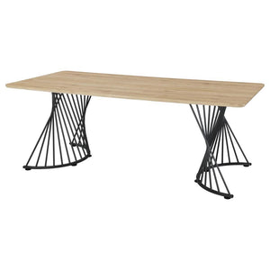 it sits on bold dual pedestal bases crafted from twisted