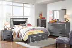 Lodanna - 6 Pc. - Dresser, Mirror, Full Panel Bed with 2 Storage Drawers, Nightstand - Gray