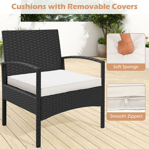 Premium hand-woven PE rattan for lasting outdoor charm<br>Soft seat cushions provide a cozy seating experience<br>Curved backrest and armrests for ergonomic support<br>Removable zippered covers for easy cleaning and maintenance<br>Stylish coffee table kee