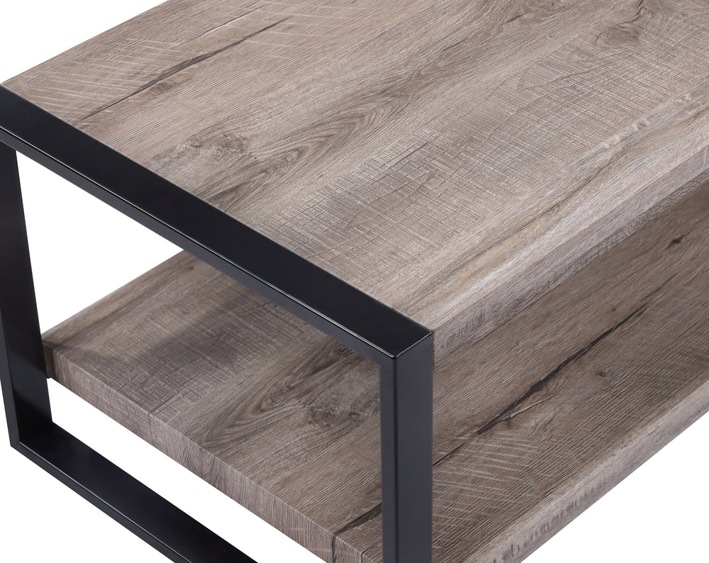 Redefine your living space with this modern industrial cocktail table set, perfect for the contemporary home. Featuring a striking combination of weathered wood and sleek black metal finishes, this set exudes an edgy, yet refined aesthetic. The spacious t