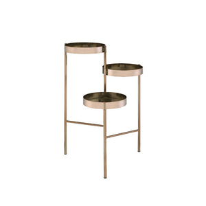 KD, Multi-Tiered Plant Stand Storage: 3 Open Compartments (Fixed Shelves, 10-"Dia) Function: Foldable Frame Metal Round Tier Metal Frame with Straight Leg (Open Frame) CONSTRUCTION] Metal Tier/Frame & Leg: Metal Tube<br/><br/><b>Product Features</b><ul><l