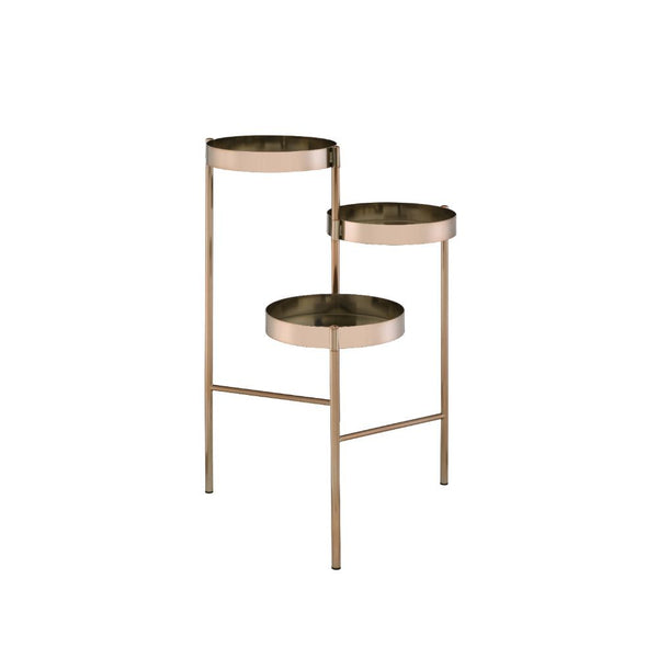 KD, Multi-Tiered Plant Stand Storage: 3 Open Compartments (Fixed Shelves, 10-"Dia) Function: Foldable Frame Metal Round Tier Metal Frame with Straight Leg (Open Frame) CONSTRUCTION] Metal Tier/Frame & Leg: Metal Tube<br/><br/><b>Product Features</b><ul><l