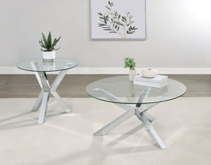 Kenzie - Round Tempered Glass Top End Side Table - Chrome