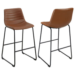 You-'ll love the upgraded ambiance of a set of two contemporary barstools in your kitchen or home lounge. Each counter stool shows off faux leather upholstery over a bucket style seat for inviting comfort. Beautiful color is highlighted with channel tufti