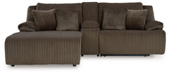 Experience unparalleled comfort with this reclining sectional with chaise. Itâ€™s a stylish and invitingly soft lookâ€”made all the more appealing by cozy corduroy cushions that feel great and add a touch of texture. The rich chocolate brown upholstery ef