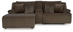 Experience unparalleled comfort with this reclining sectional with chaise. Itâ€™s a stylish and invitingly soft lookâ€”made all the more appealing by cozy corduroy cushions that feel great and add a touch of texture. The rich chocolate brown upholstery ef