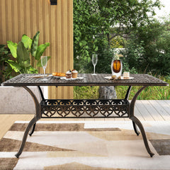 Room up to 6-8 people with 59" x 35.4" (L x W) rectangular tabletop<br>1.5"/1.9" umbrella hole fits most standard patio umbrellas (not included)<br>Resize the umbrella hole by removing the plug<br>Make this dining table more suitable for outdoors with cas