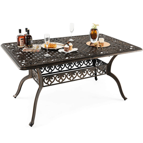 Room up to 6-8 people with 59" x 35.4" (L x W) rectangular tabletop<br>1.5"/1.9" umbrella hole fits most standard patio umbrellas (not included)<br>Resize the umbrella hole by removing the plug<br>Make this dining table more suitable for outdoors with cas