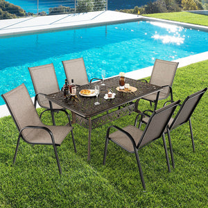 Room up to 6-8 people with 59" x 35.4" (L x W) rectangular tabletop<br>1.5"/1.9" umbrella hole fits most standard patio umbrellas (not included)<br>Resize the umbrella hole by removing the plug<br>Make this dining table more suitable for outdoors with cas