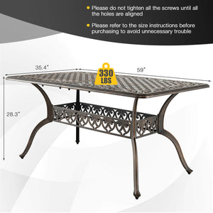 Room up to 6-8 people with 59" x 35.4" (L x W) rectangular tabletop<br>1.5"/1.9" umbrella hole fits most standard patio umbrellas (not included)<br>Resize the umbrella hole by removing the plug<br>Make this dining table more suitable for outdoors with cas