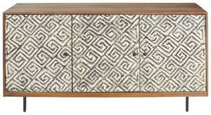  then youâ€™ll surely want to carve out some space for this accent cabinet. Fabulous flush-mount doors wow with their carved Greek key design for added dimension and tonal cont