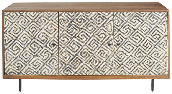  then youâ€™ll surely want to carve out some space for this accent cabinet. Fabulous flush-mount doors wow with their carved Greek key design for added dimension and tonal cont