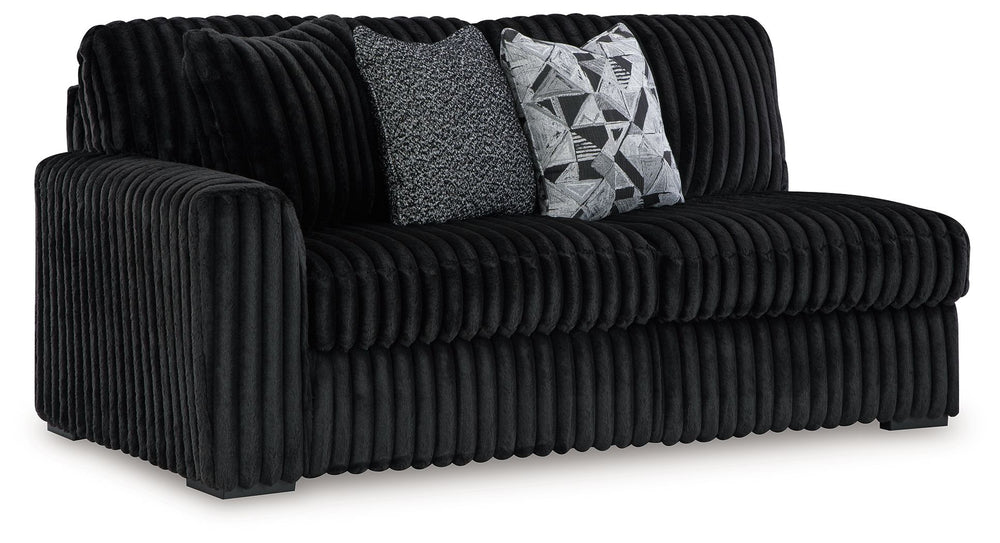 This left-arm facing sofa is made with polyester upholstery. Pairs with other items in the series to make a sectional.<br><br><b>Additional Dimensions</b><br><ul><li>Arm height: 27-"</li><li>Seat depth: 25-"</li><li>Seat height: 22-"</li><li>Top of cushio