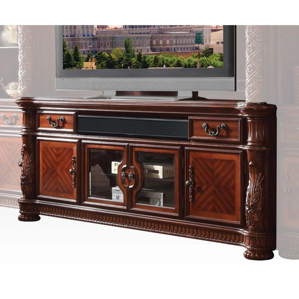 Our new interpretation of Vendome II is donned in a rich cherry finish accented with gold leaf hand brushed onto each piece. Tracing back to the classical Baroque era, expressed with intent and conviction, exuding opulence with intensity. This dramatic an