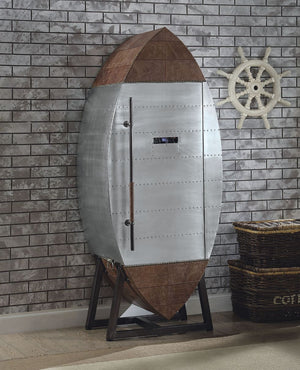 Our Brancaster wine cabinet is designed to suit any modern design. Store your favorite wines at the perfect temperature with this sleek and stylish wine cooler cabinet. Features patchwork aluminum door and top grain leather frame. Stemware rack provides o