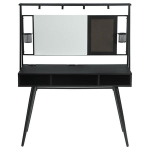 water and stain-resistant black finish of this modern writing desk. Complete with a black finished workspace and gunmetal finished accents