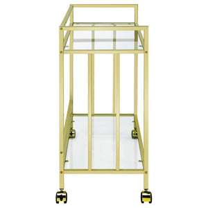 Cara - 2-Tier Rectangular Glass Shelf Metal Bar Cart - Brass