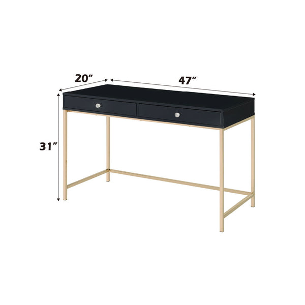 Ottey - Writing Desk - Black High Gloss & Gold Finish