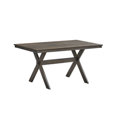 This Marit dining set features a stylish gray finish and an eye-catching -"X-" shape leg design, offering both elegance and stability. The accompanying chairs and bench come with padded seat cushions, providing comfort for extended gatherings. Perfect for