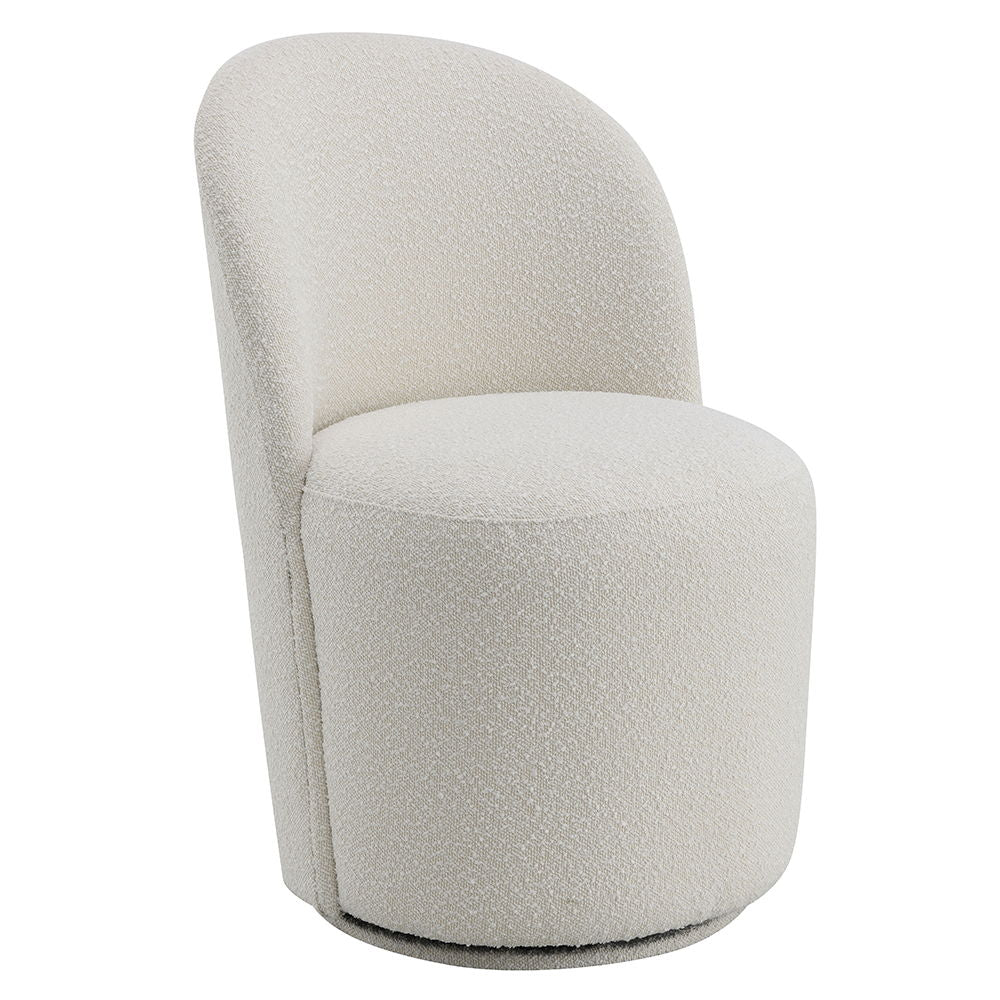 Draped in elegant beige boucle, offers a perfect blend of modern style and cozy comfort. Its graceful curves and plush fabric invite you to unwind, adding a touch of sophistication to any room. Ideal for both contemporary and classic settings, this chair 