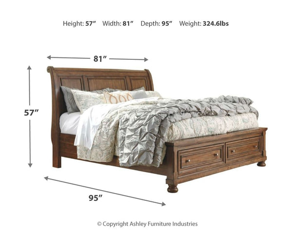  California King Sleigh Bed with 2 Storage Drawers