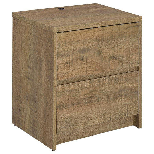 Modernize your bedside with this functional nightstand, featuring a wood-inspired finish. It includes two spacious drawers for ample storage and an integrated dual USB charging outlet with USB-A and USB-C ports for fast and convenient device charging. A m
