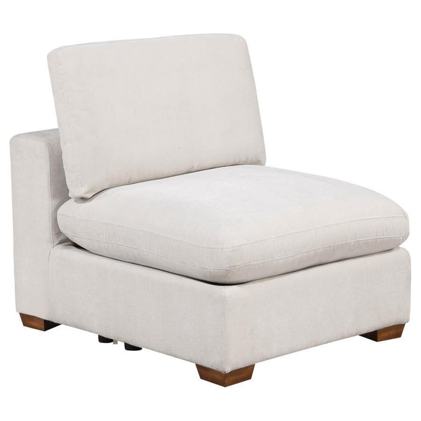 Bring a touch of modern elegance to your living space with this armless chair, a key component in creating a versatile and stylish sectional. Upholstered in soft, smooth fabric, this chair blends seamlessly into both contemporary and transitional decor se