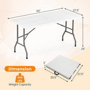 Portable and foldable design allows for easy storage and transportation<br>Convenient built-in handle ensures effortless mobility wherever you go<br>Crafted with a selected HDPE tabletop known for its durability<br>The mimic wood grain surface is wear-res