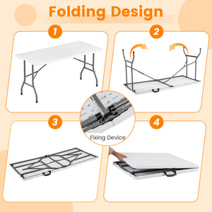 Portable and foldable design allows for easy storage and transportation<br>Convenient built-in handle ensures effortless mobility wherever you go<br>Crafted with a selected HDPE tabletop known for its durability<br>The mimic wood grain surface is wear-res