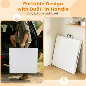Portable and foldable design allows for easy storage and transportation<br>Convenient built-in handle ensures effortless mobility wherever you go<br>Crafted with a selected HDPE tabletop known for its durability<br>The mimic wood grain surface is wear-res