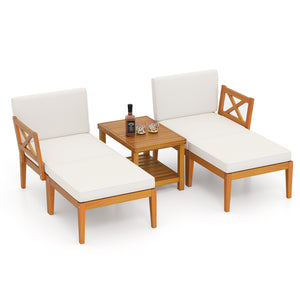 Solid acacia wood for reliable support and natural beauty<br>Splinter-free surface for smooth touch<br>Make you feel comfortable thanks to soft cushions with high-density sponges<br>Hook and loop fasteners for ottoman cushion for firm fixing<br>Convenient