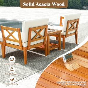 Solid acacia wood for reliable support and natural beauty<br>Splinter-free surface for smooth touch<br>Make you feel comfortable thanks to soft cushions with high-density sponges<br>Hook and loop fasteners for ottoman cushion for firm fixing<br>Convenient