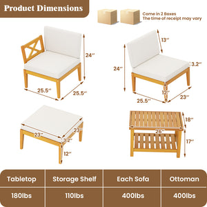 Solid acacia wood for reliable support and natural beauty<br>Splinter-free surface for smooth touch<br>Make you feel comfortable thanks to soft cushions with high-density sponges<br>Hook and loop fasteners for ottoman cushion for firm fixing<br>Convenient