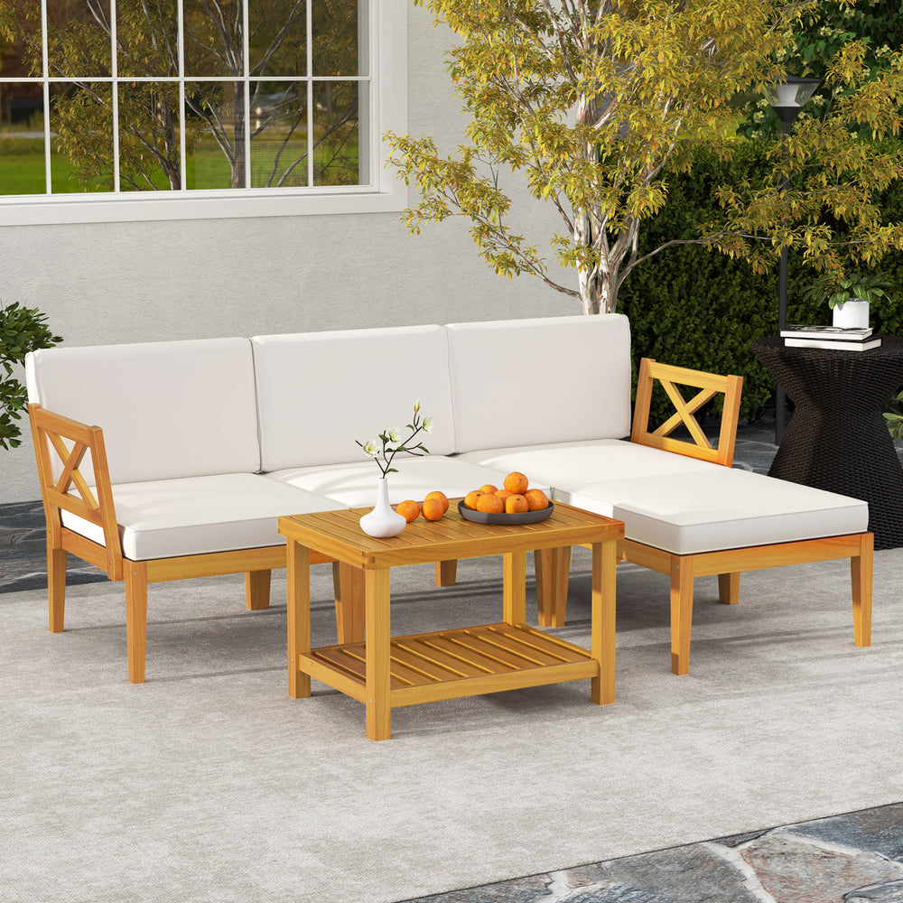 Ensure stable and reliable support with solid acacia wood<br>Add a natural beauty to your outdoor space<br>Splinter-free surface for smooth touch<br>Provide a comfy seating experience with high-density sponges in cushions<br>Allow easy cleaning thanks to 