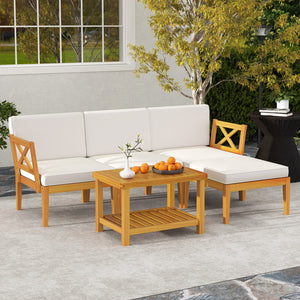 Ensure stable and reliable support with solid acacia wood<br>Add a natural beauty to your outdoor space<br>Splinter-free surface for smooth touch<br>Provide a comfy seating experience with high-density sponges in cushions<br>Allow easy cleaning thanks to 