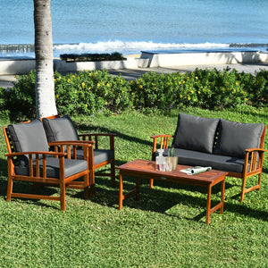 The solid and hardwood frame adds sturdiness to the set Not easy to deform and crack of the frame Painted with clear varnish and beauty can be kept for a long time Rearranged in various ways to meet your different needs Thick and soft cushions will provid