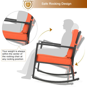 Sturdy and durable frame with exquisite rattan <br>Comfortable and safe rocking function <br>Thick and soft cushion for seat and back <br>Cushions are fixed by strings to prevent a move <br>Pads at the bottom can avoid sliding and protect rattan <br>Desig
