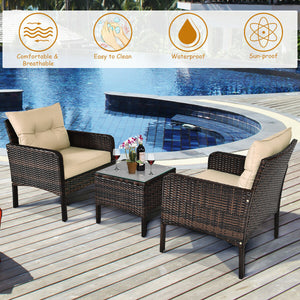Made of high-quality PE rattan with strong toughness  it is not easy to break<br>Sturdy metal frame structure with superior load-bearing performance<br>A soft sponge filled cushions  comfortable and breathable<br>The thick tempered glass tabletop is sturd