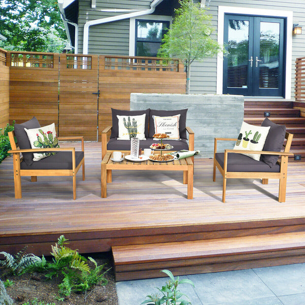 Made of solid acacia wood with FSC certification  superior durable<br>Thick and cozy cushion provides ultimate comfortable<br>Detachable cushions and waterproof for outdoor use<br>Freely DIY the furnish  for an optimal new look<br>Spend time with your fam