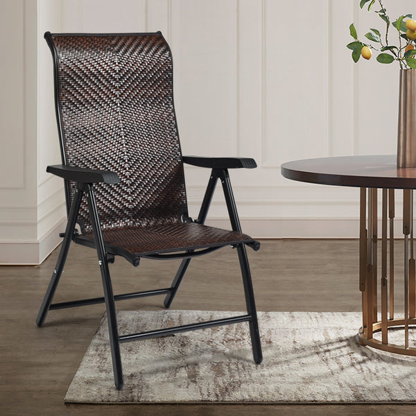 This folding rattan chair is perfect for indoor or outdoor leisure time with your family or friends in backyard  garden  poolside and more. Â  Made of high-standard steel frame with powder-coated finish  this chair has high stability and strong durability