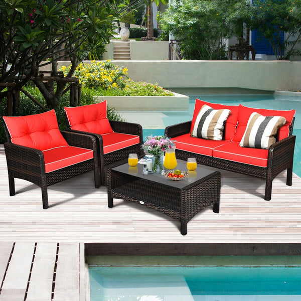 The rugged frame ensures sturdiness and stableness<br>Functional and beautiful design perfect for garden  backyard  and balcony<br>Rattan coffee table with tempered glass top and large storage space<br>Thick and comfortable cushions with removable cover<b