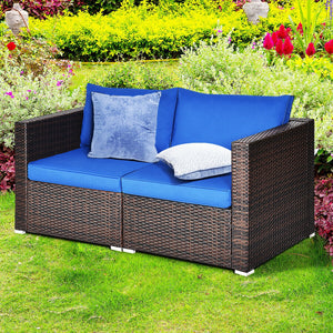Power coated and solid steel frame adds sturdiness and durability<br>Tight and hand-woven rattan to withstand change of weather<br>2 of the corner sofas can be used separately<br>Aluminum foot pads protect bottom rattan from scratching<br>Wide armrest for