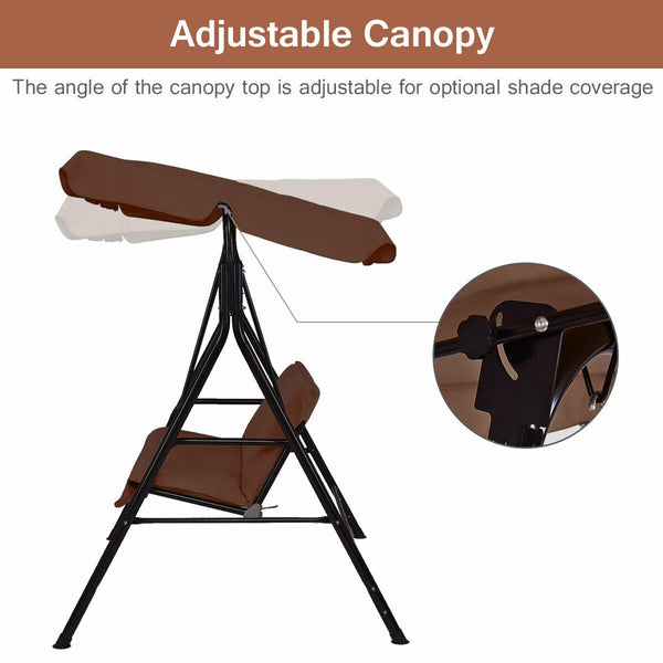 Brand New And High Quality<br>Outdoor Loveseat Swing Chair<br>Providing Two Comfortable Seats<br>With A Waterproof Top Canopy  Protecting You From Ultraviolet Ray And Drizzle<br>Black Steel Frame  Durable And Sturdy<br>With Seat And Back Cushion Add Comfo