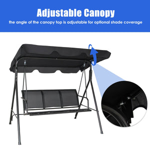 Able to comfortably sit and swing 3 people independently <br>Made of a high quality  weather-resistant steel frame with wide  sturdybase <br>Adjustable canopy design for optimal shade coverage and rain protection <br>Comfortable angle and well-ventilated 