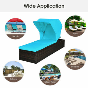 Ideal for indoor and outdoor use  suitable for beach  poolside  balcony and porch <br>PE rattan material  durable  environmentally friendly  weather resistant <br>Adjustable backrest and retractable canopy  meeting your different needs <br>Sponge padded s